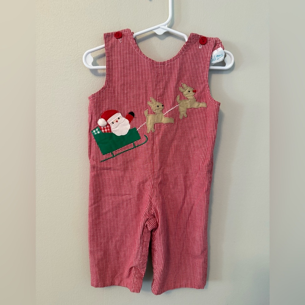 Funtasia Too Red Checkered Santa and Reindeer Reversible Jon Jon